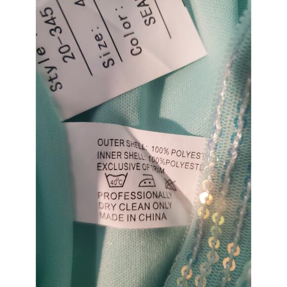 Madison James Seafoam Mermaid Maxi Gown Sz 4 sequinces open back strapes sparkle - Picture 7 of 8